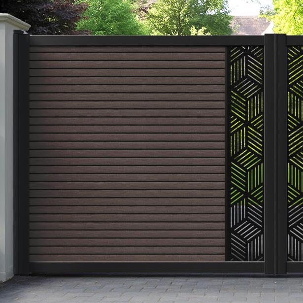 Hudson Cubed Straight Top Driveway Gate - Mid Brown - Middle Screen