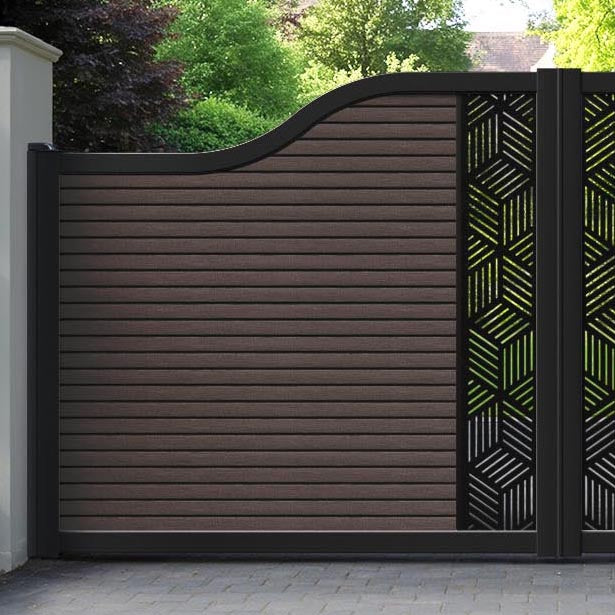 Hudson Cubed Curved Top Driveway Gate - Mid Brown - Middle Screen