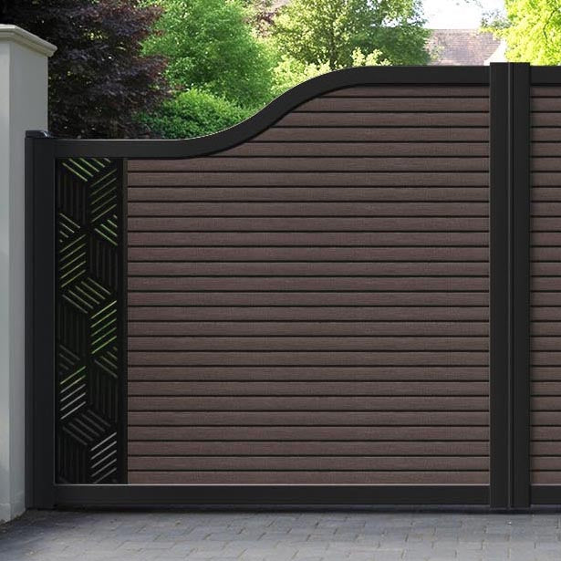 Hudson Cubed Curved Top Driveway Gate - Mid Brown - End Screen