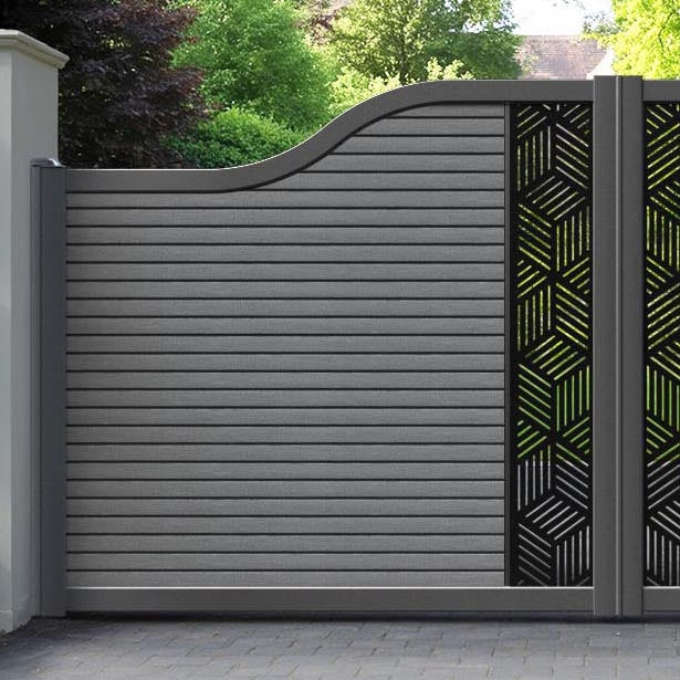 Hudson Cubed Curved Top Driveway Gate - Mid Grey - Middle Screen