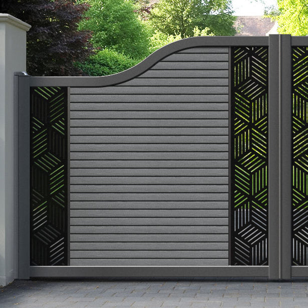 Hudson Cubed Curved Top Driveway Gate - Mid Grey - Middle & End Screen