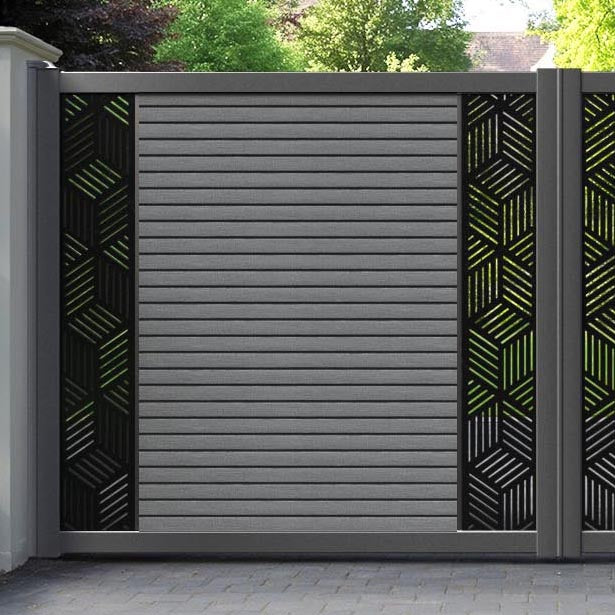 Hudson Cubed Straight Top Driveway Gate - Mid Grey - Middle & End Screen