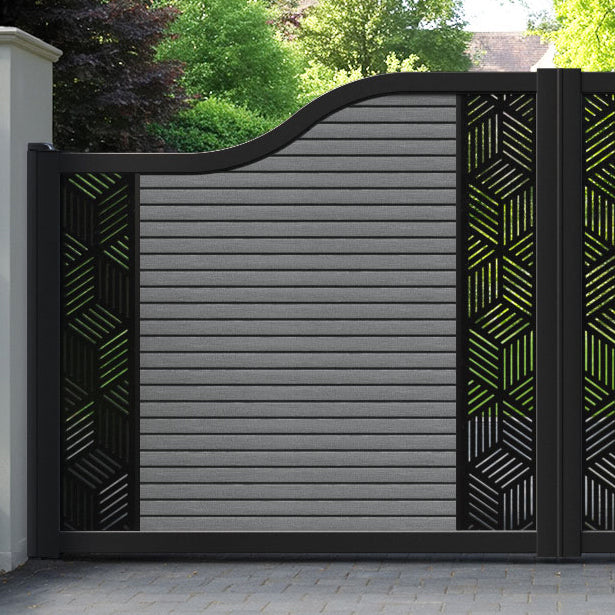 Hudson Cubed Curved Top Driveway Gate - Mid Grey - Middle & End Screen
