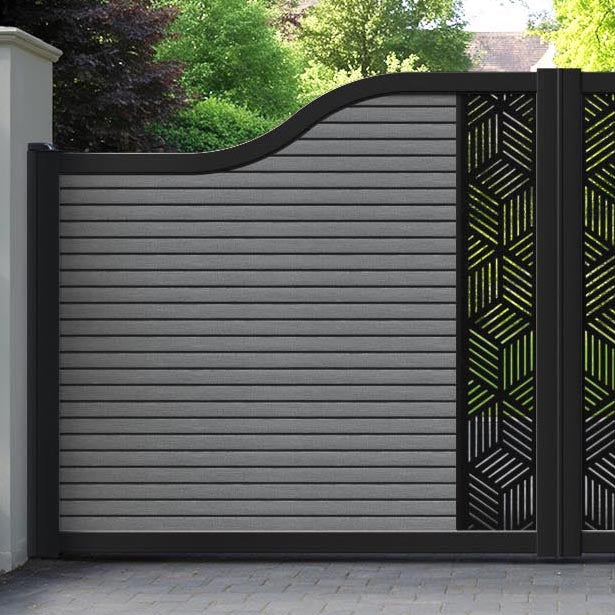 Hudson Cubed Curved Top Driveway Gate - Mid Grey - Middle Screen