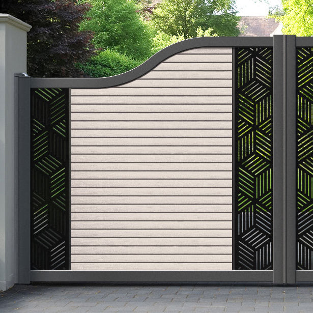 Hudson Cubed Curved Top Driveway Gate - Mid Stone - Middle & End Screen