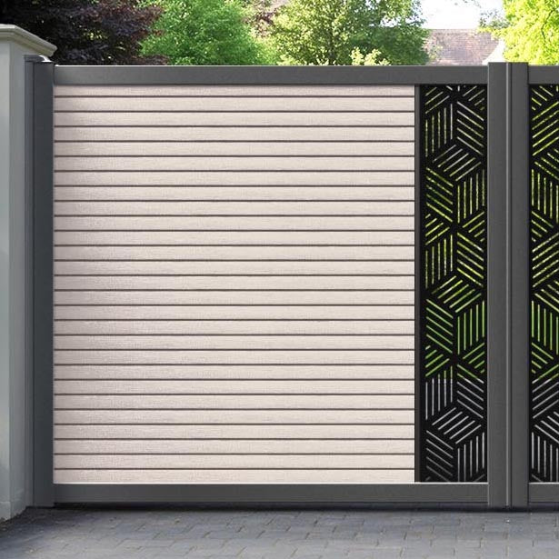 Hudson Cubed Straight Top Driveway Gate - Mid Stone - Middle Screen