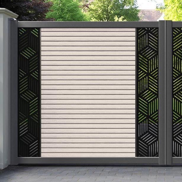 Hudson Cubed Straight Top Driveway Gate - Mid Stone - Middle & End Screen