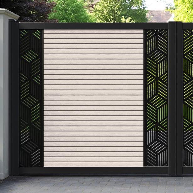 Hudson Cubed Straight Top Driveway Gate - Mid Stone - Middle & End Screen