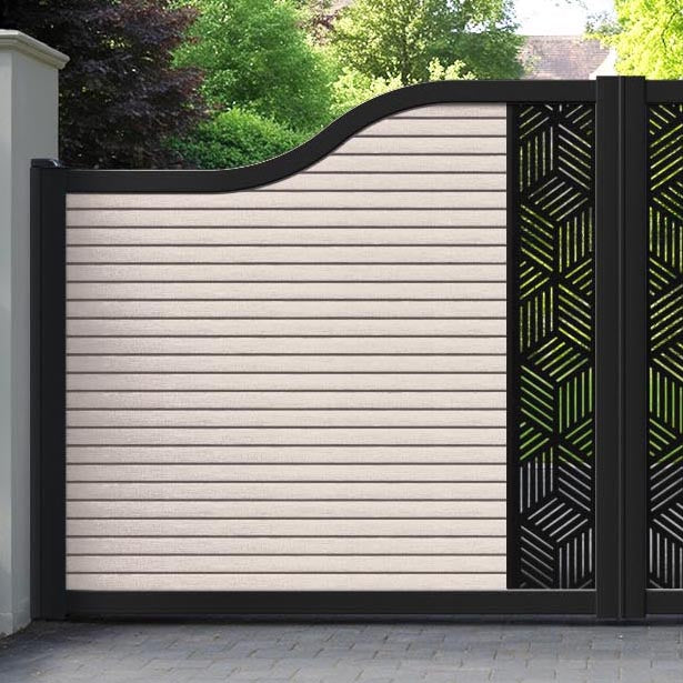 Hudson Cubed Curved Top Driveway Gate - Mid Stone - Middle Screen