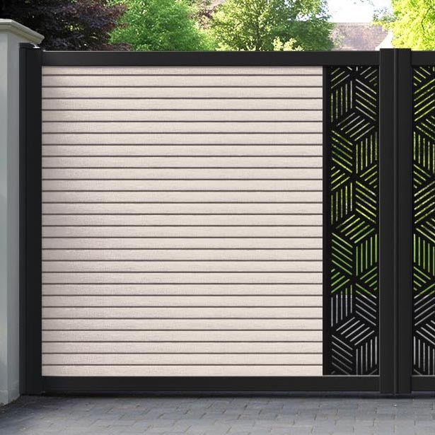 Hudson Cubed Straight Top Driveway Gate - Mid Stone - Middle Screen