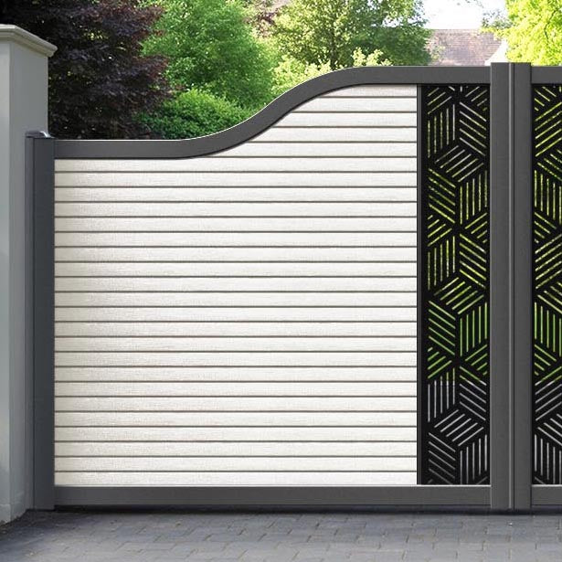 Hudson Cubed Curved Top Driveway Gate - Light Stone - Middle Screen