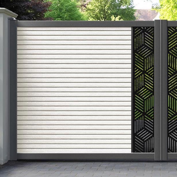 Hudson Cubed Straight Top Driveway Gate - Light Stone - Middle Screen