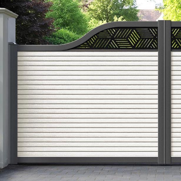 Hudson Cubed Curved Top Driveway Gate - Light Stone - Top Screen