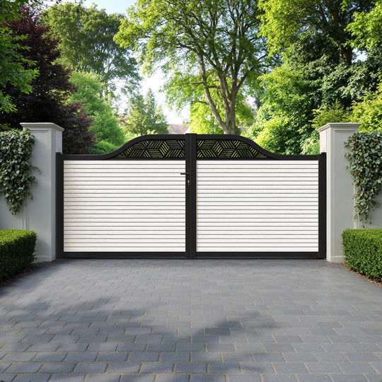 Hudson Cubed Curved Top Driveway Gate - Light Stone - Top Screen