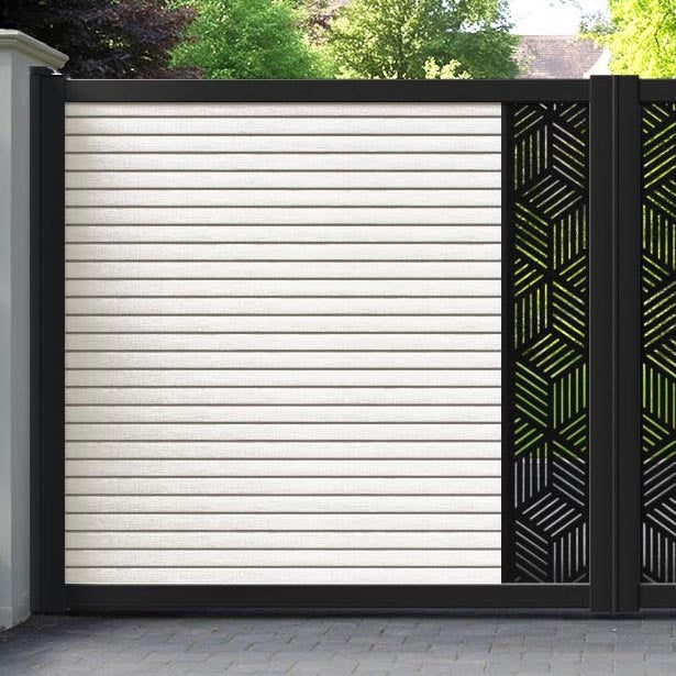 Hudson Cubed Straight Top Driveway Gate - Light Stone - Middle Screen