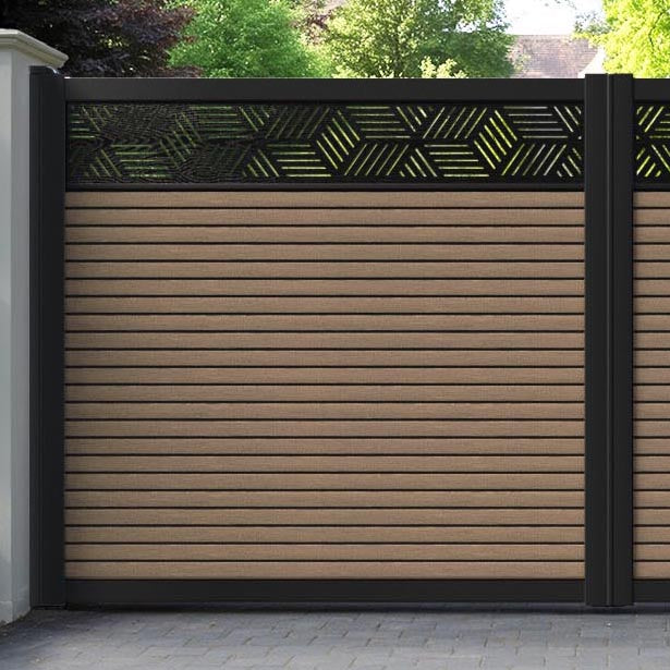 Hudson Cubed Straight Top Driveway Gate - Teak - Top Screen