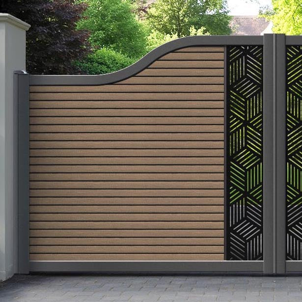 Hudson Cubed Curved Top Driveway Gate - Teak - Middle Screen