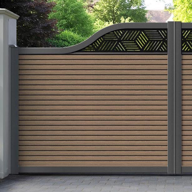 Hudson Cubed Curved Top Driveway Gate - Teak - Top Screen
