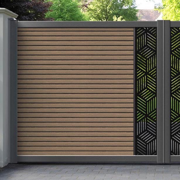 Hudson Cubed Straight Top Driveway Gate - Teak - Middle Screen