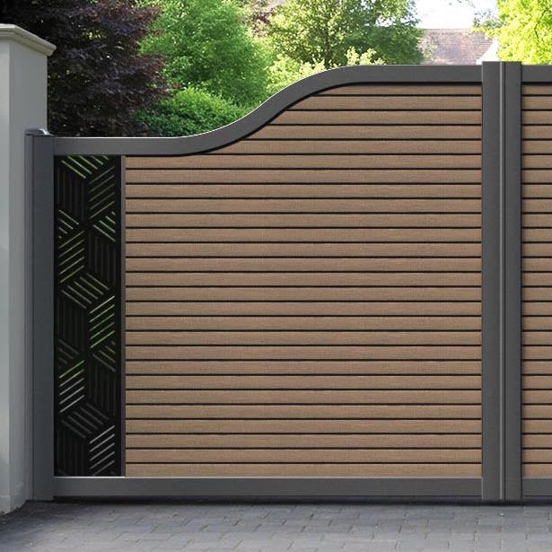 Hudson Cubed Curved Top Driveway Gate - Teak - End Screen