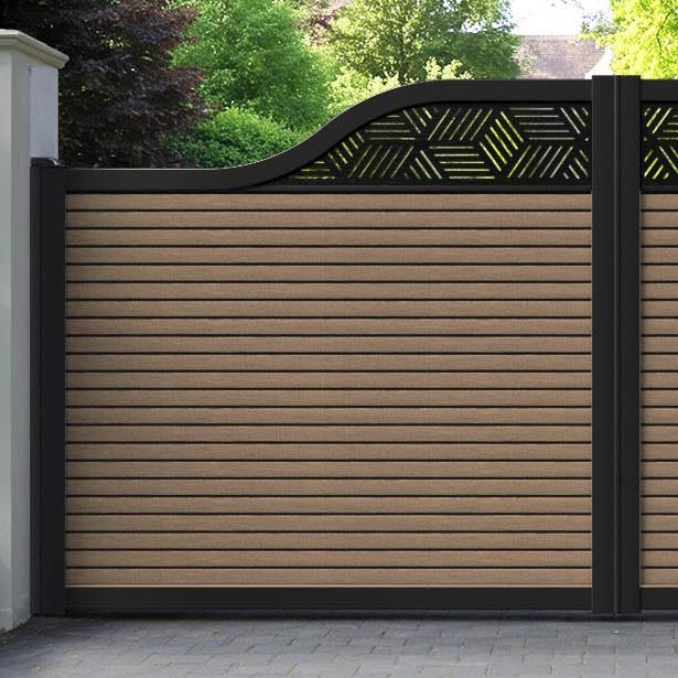 Hudson Cubed Curved Top Driveway Gate - Teak - Top Screen