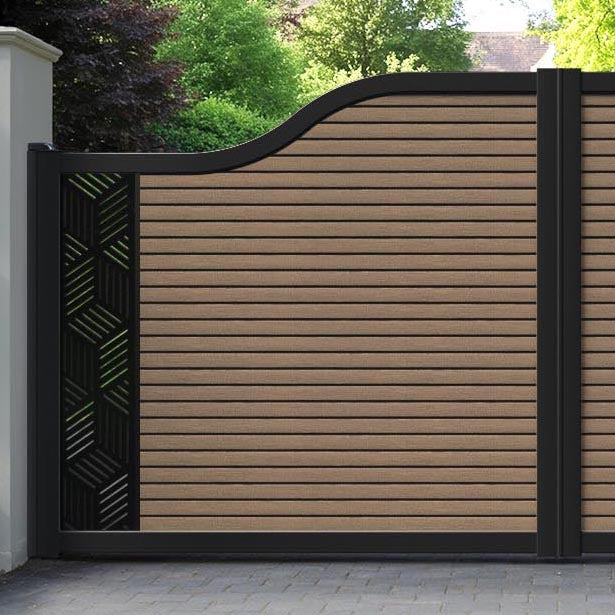 Hudson Cubed Curved Top Driveway Gate - Teak - End Screen