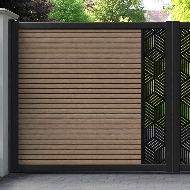 Hudson Cubed Straight Top Driveway Gate - Teak - Middle Screen
