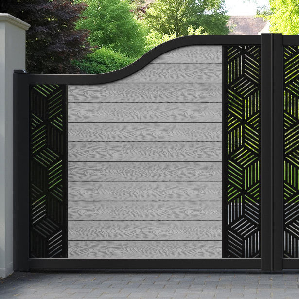 Classic Cubed Curved Top Driveway Gate - Light Grey - Middle & End Screen