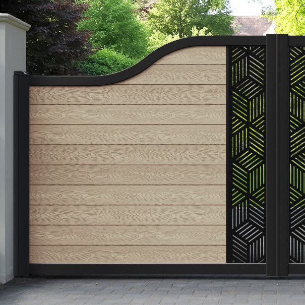 Classic Cubed Curved Top Driveway Gate - Light Oak - Middle Screen