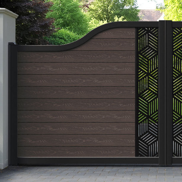 Classic Cubed Curved Top Driveway Gate - Mid Brown - Middle Screen