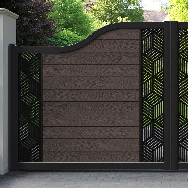 Classic Cubed Curved Top Driveway Gate - Mid Brown - Middle & End Screen