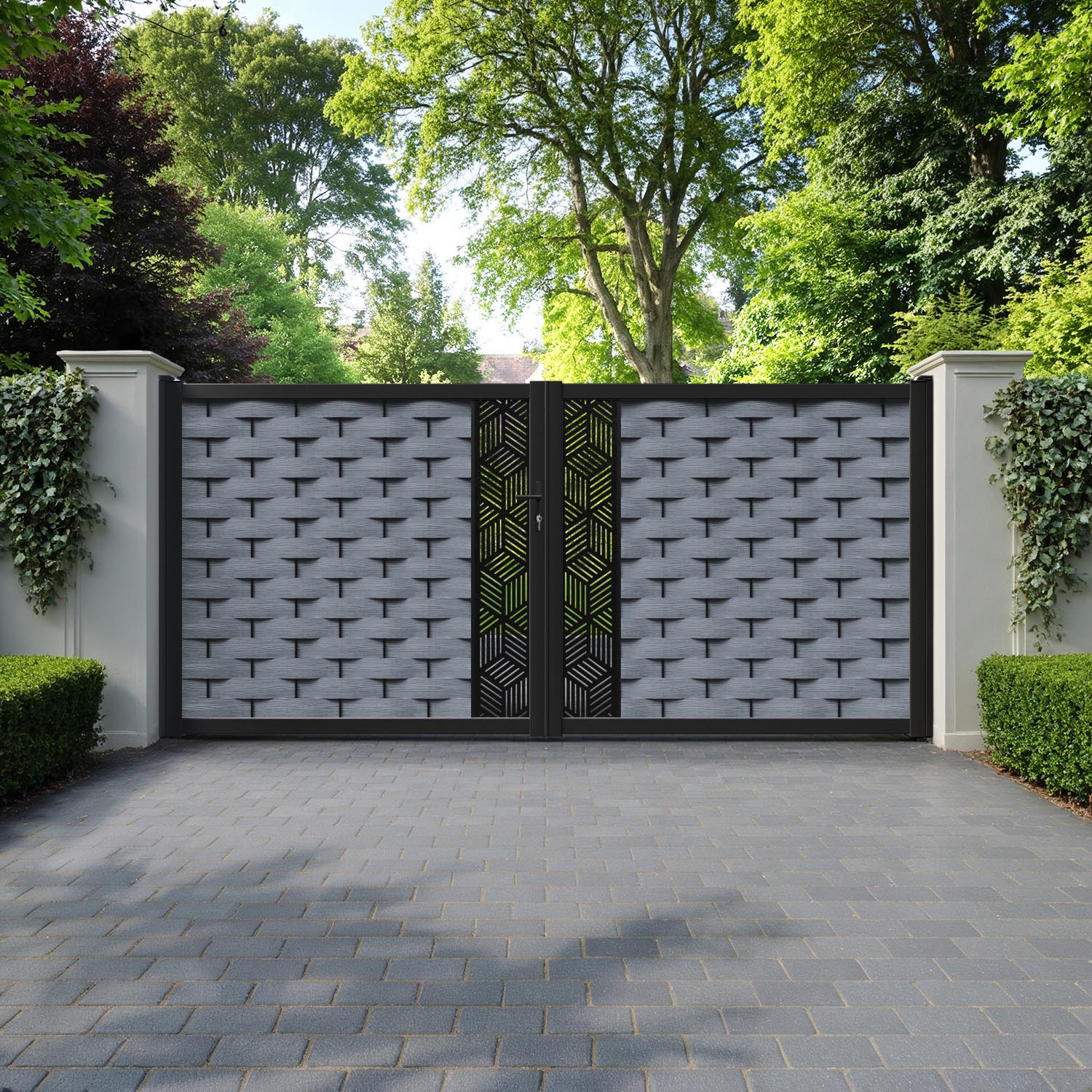 Ripple Cubed Straight Top Driveway Gate - Anthracite - Middle Screen