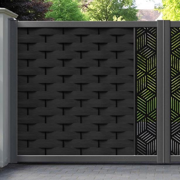 Ripple Cubed Straight Top Driveway Gate - Black - Middle Screen
