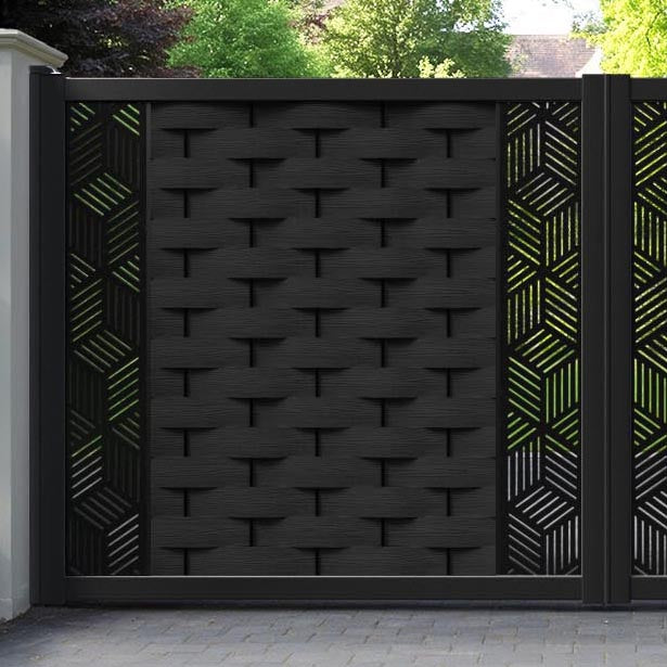 Ripple Cubed Straight Top Driveway Gate - Black - Middle & End Screen
