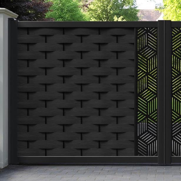 Ripple Cubed Straight Top Driveway Gate - Black - Middle Screen