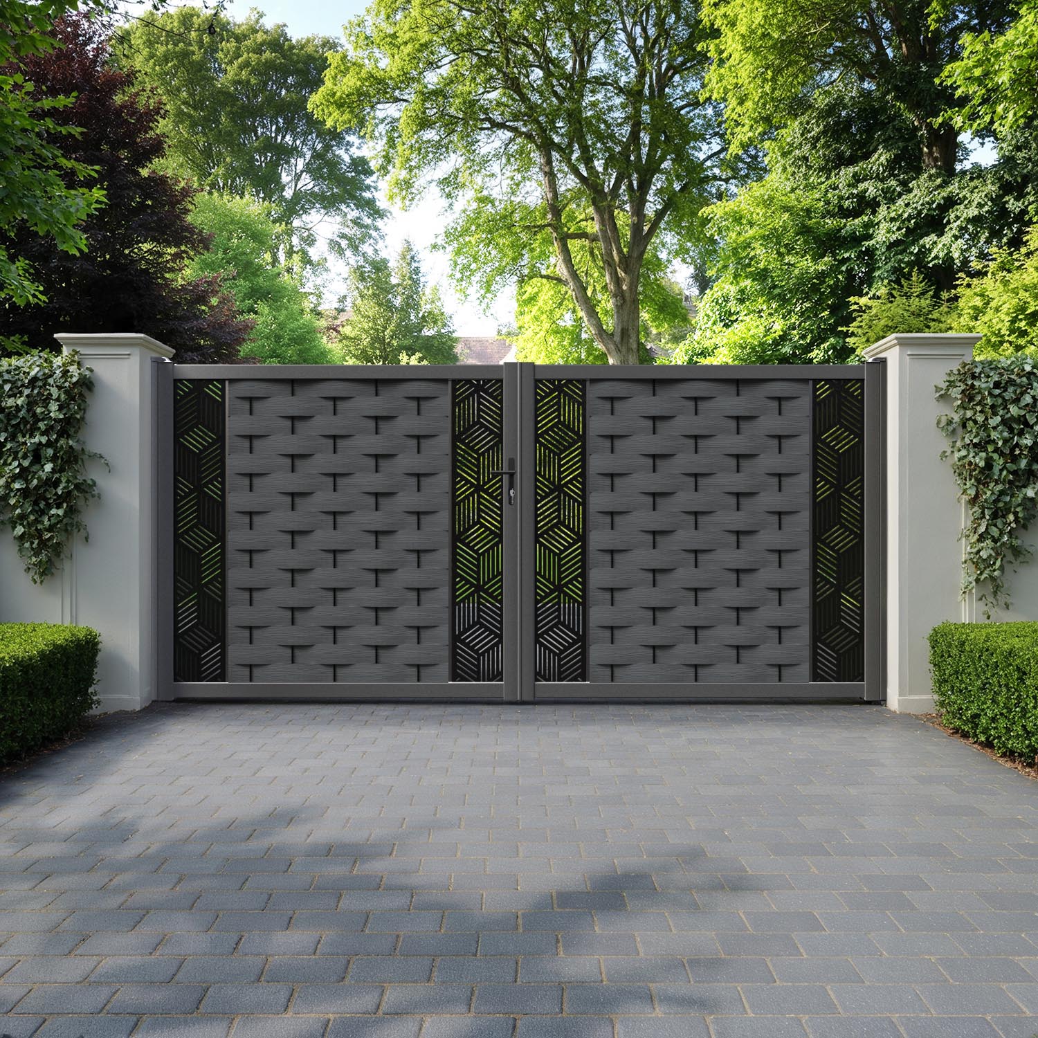 Ripple Cubed Straight Top Driveway Gate - Dark Grey - Middle & End Screen
