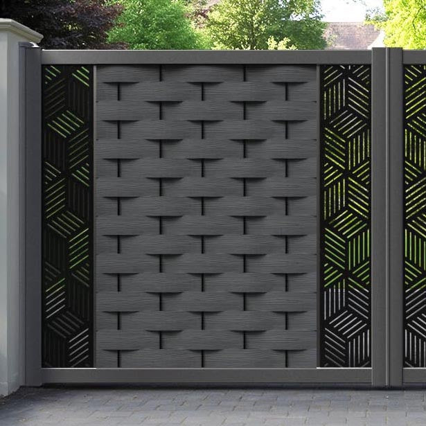 Ripple Cubed Straight Top Driveway Gate - Dark Grey - Middle & End Screen