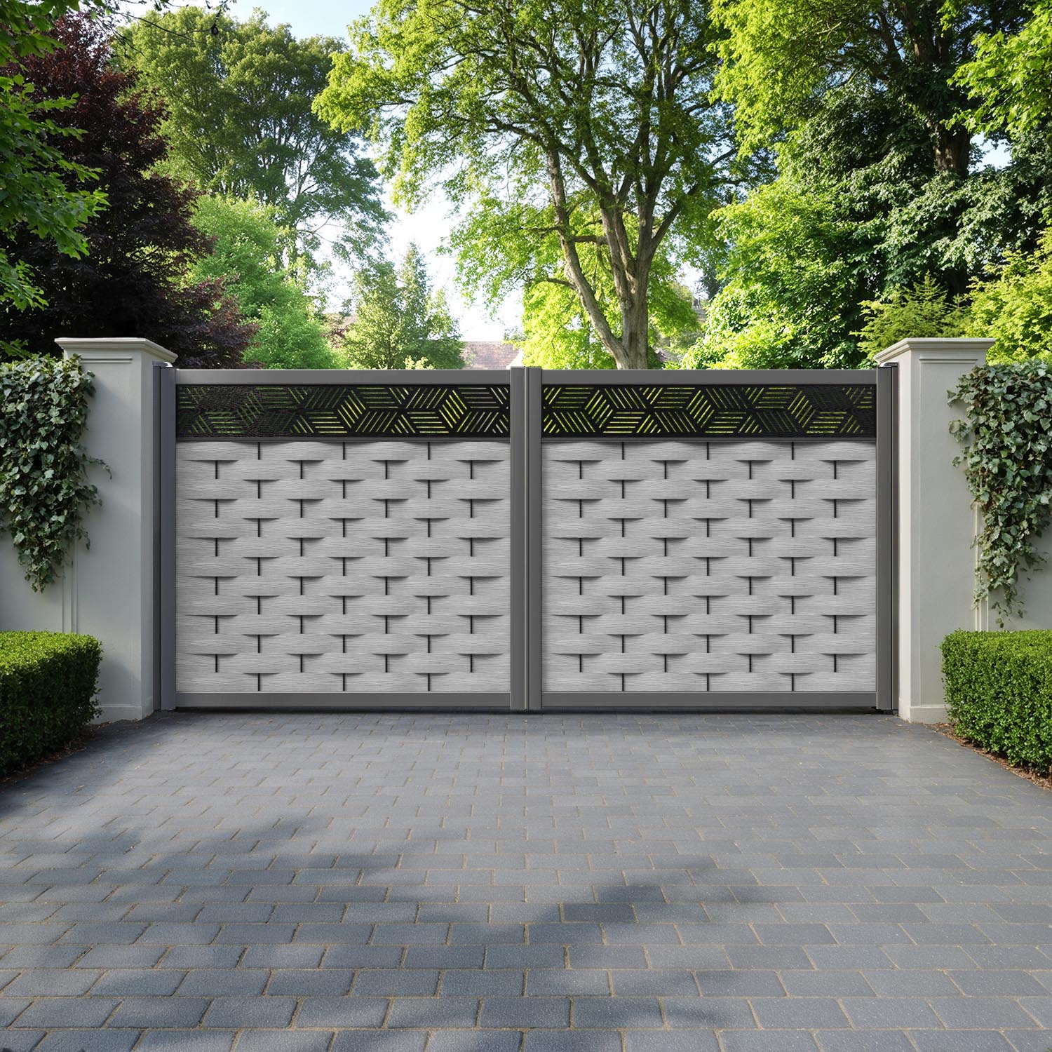 Ripple Cubed Straight Top Driveway Gate - Light Grey - Top Screen
