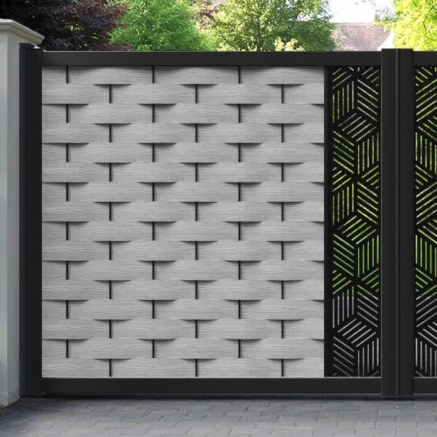 Ripple Cubed Straight Top Driveway Gate - Light Grey - Middle Screen