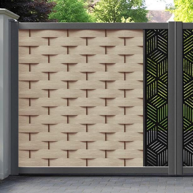 Ripple Cubed Straight Top Driveway Gate - Light Oak - Middle Screen