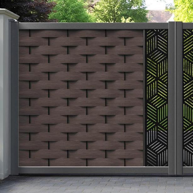 Ripple Cubed Straight Top Driveway Gate - Mid Brown - Middle Screen