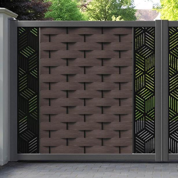 Ripple Cubed Straight Top Driveway Gate - Mid Brown - Middle & End Screen