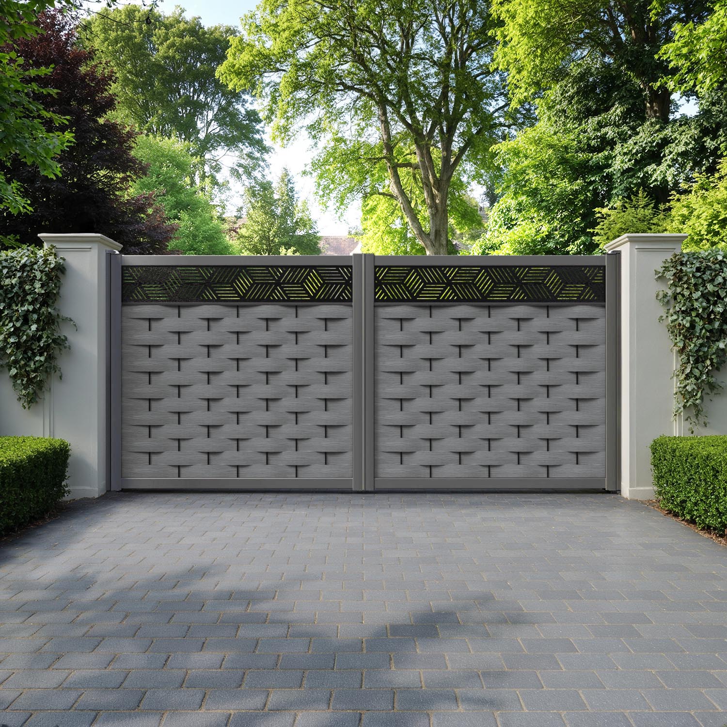 Ripple Cubed Straight Top Driveway Gate - Mid Grey - Top Screen