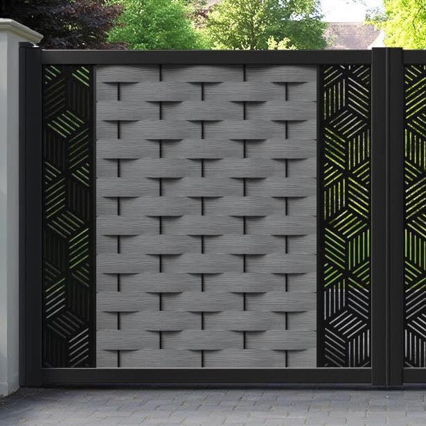 Ripple Cubed Straight Top Driveway Gate - Mid Grey - Middle & End Screen