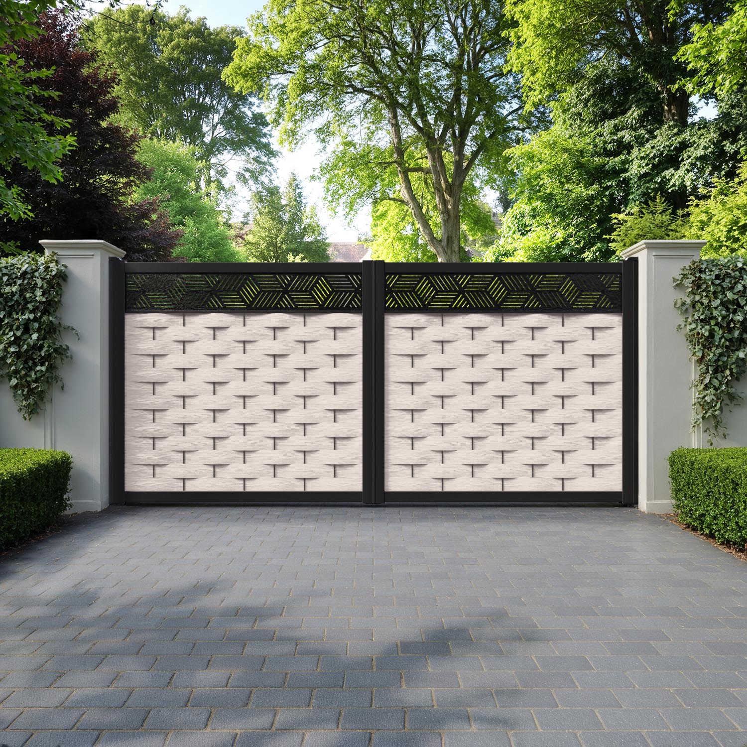 Ripple Cubed Straight Top Driveway Gate - Mid Stone - Top Screen