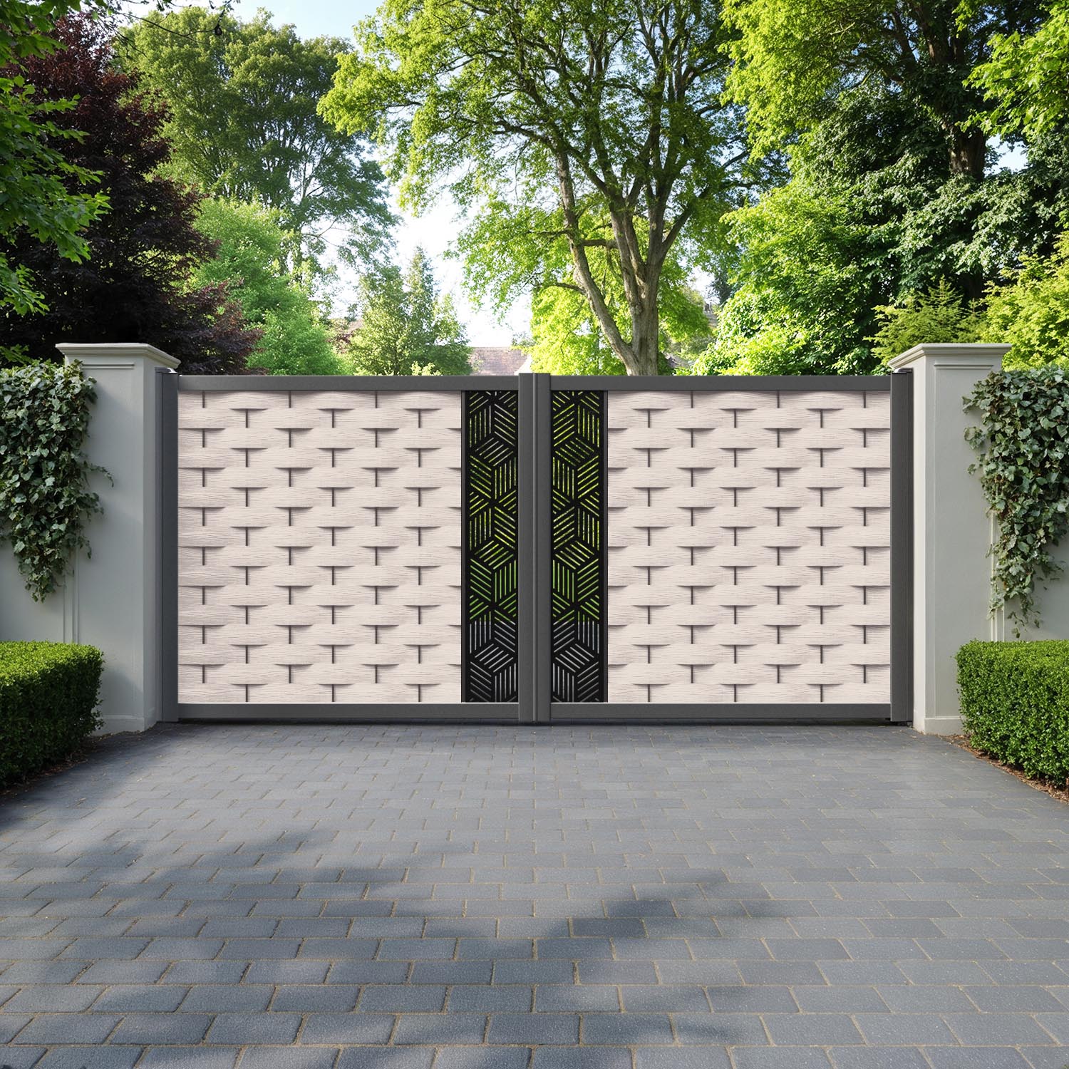 Ripple Cubed Straight Top Driveway Gate - Mid Stone - Middle Screen