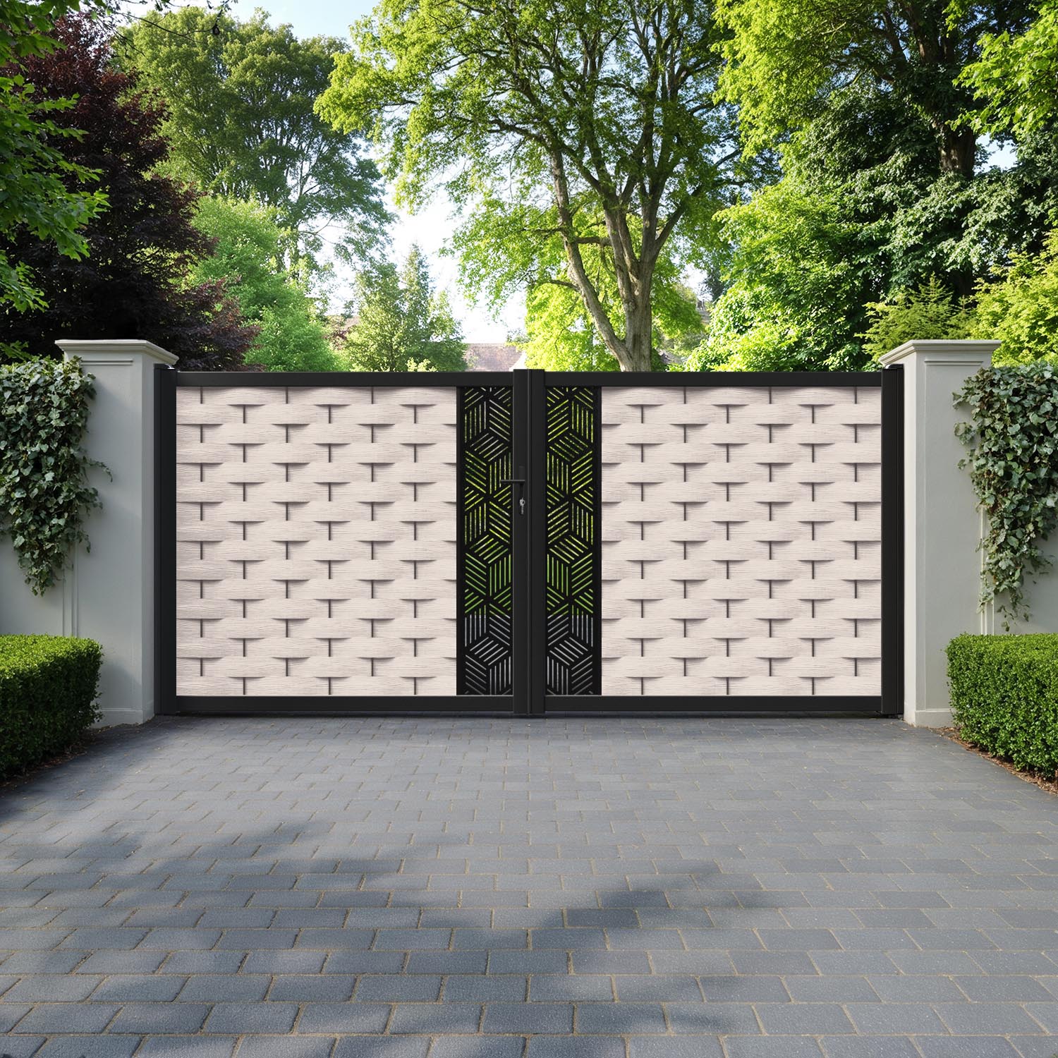 Ripple Cubed Straight Top Driveway Gate - Mid Stone - Middle Screen
