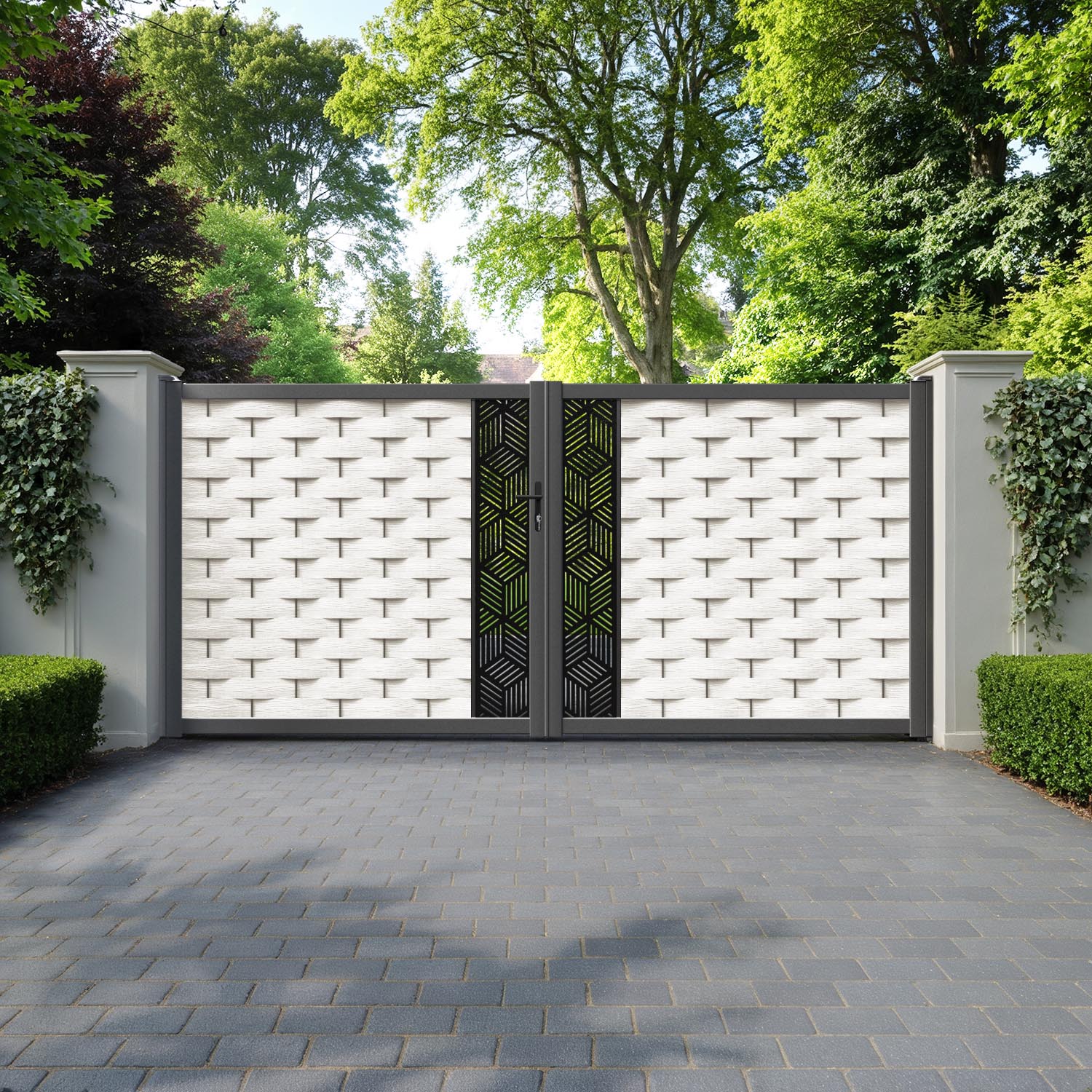 Ripple Cubed Straight Top Driveway Gate - Light Stone - Middle Screen