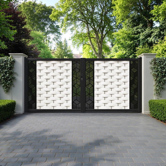 Ripple Cubed Straight Top Driveway Gate - Light Stone - Middle & End Screen