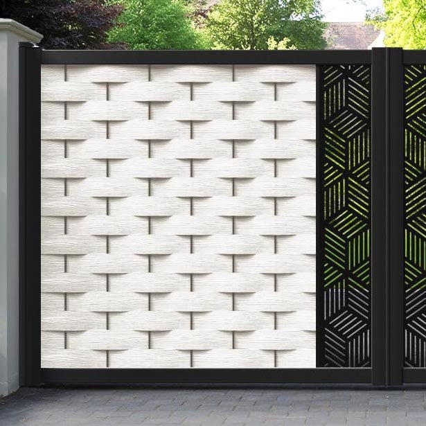 Ripple Cubed Straight Top Driveway Gate - Light Stone - Middle Screen